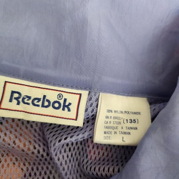 Vintage 90s Reebok Purple‎ Abstract Hooded Full Zip Track Long Jacket Size L - Picture 5 of 14